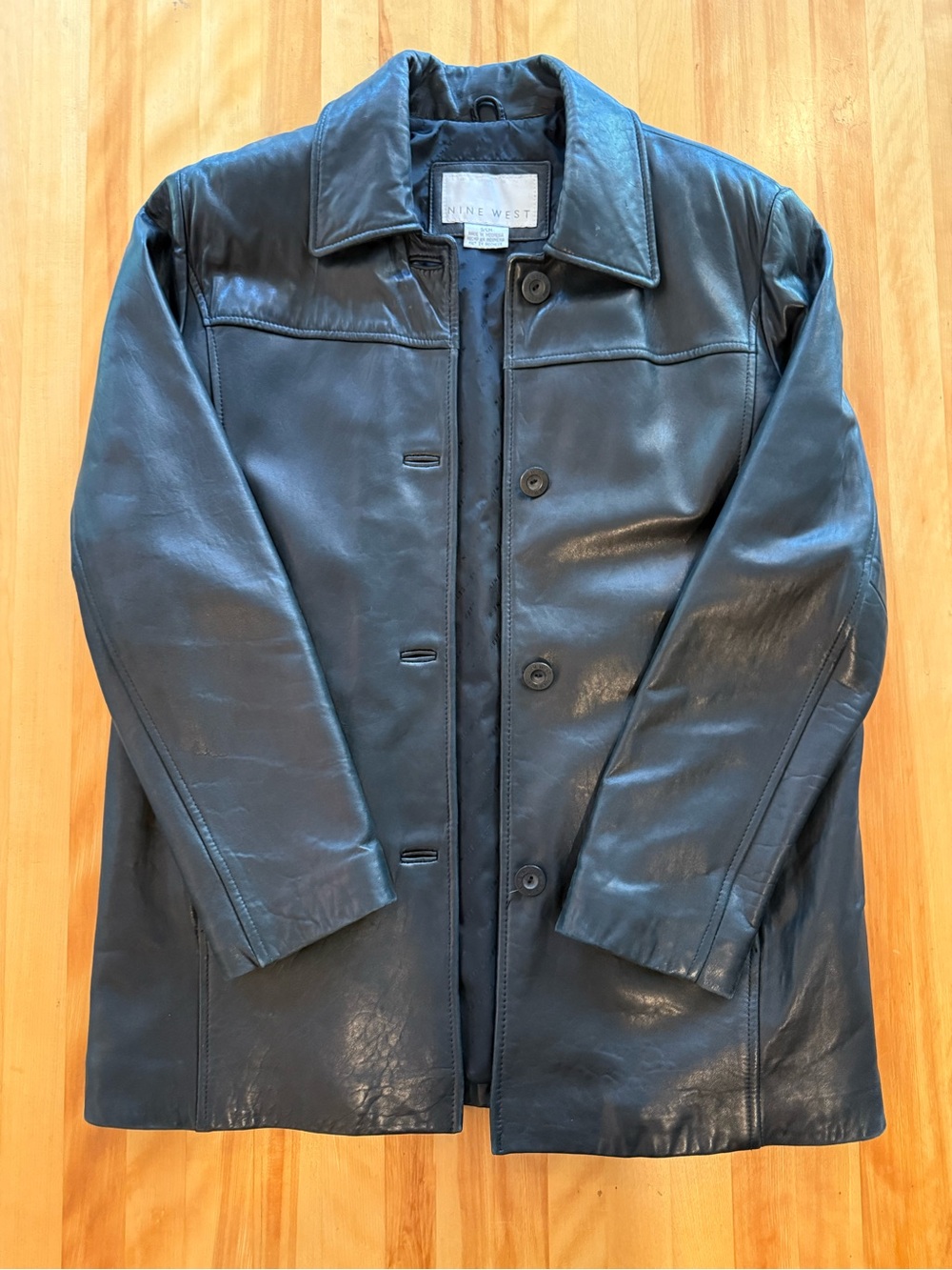 Nine West Men's Black Leather Button-Front Coat